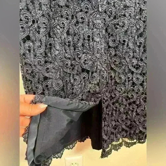 Adrianna Papell Navy Shimmer Embroidered Lace Short Formal Dress Size 4 - Picture 9 of 13